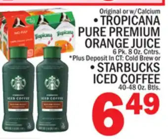C Town TROPICANA PURE PREMIUM ORANGE JUICE, 6 Pk. 8 Oz. Cntrs offer