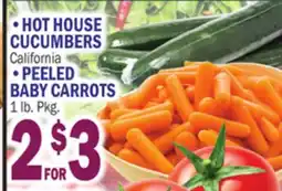 C Town HOT HOUSE CUCUMBERS California, PEELED BABY CARROTS offer