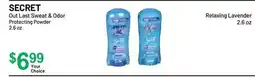 Health Mart SECRET Out Last Sweat & Odor Protecting Powder 2.6 oz or Relaxing Lavender 2.6 oz offer