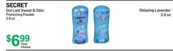 Health Mart SECRET Out Last Sweat & Odor Protecting Powder 2.6 oz or Relaxing Lavender 2.6 oz offer