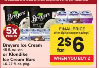 ACME Breyers Ice Cream 48 fl. oz. ctn. or Klondike Ice Cream Bars 16-27 fl. oz. pkg offer