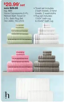 JC Penney Home Expressions 6-Pc. Ribbed Bath Towel Or 2-Pc. Bath Rug Set offer