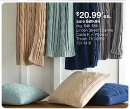 JC Penney Linden Street Chenille Cable Knit Pillow or Throw offer