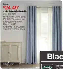 JC Penney Fieldcrest Davina Solid, Print Or Vine Jacquard Energysaving 100% Blackout 84 offer