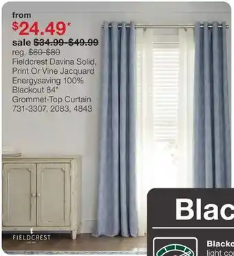 JC Penney Fieldcrest Davina Solid, Print Or Vine Jacquard Energysaving 100% Blackout 84 offer