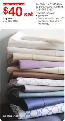 JC Penney Liz Claiborne 575TC Ultra Fit Performance Sheet Set offer