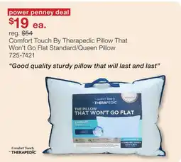 JC Penney Comfort Touch By Therapedic Pillow That Won't Go Flat Standard/Queen Pillow offer