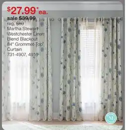 JC Penney Martha Stewart Westchester Linen Blend Blackout 84 Grommet-Top Curtain offer