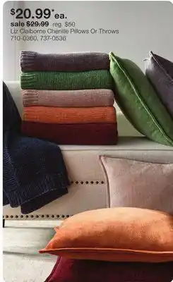 JC Penney Liz Claiborne Chenille Pillows Or Throws offer