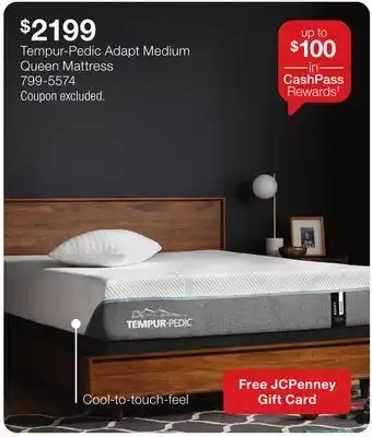 JC Penney Tempur-Pedic Adapt Medium Queen Mattress offer