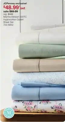 JC Penney Martha Stewart 300TC Hygrocotton Queen Sheet Set offer