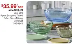 JC Penney Pyrex Sculpted Tinted 6-Pc. Glass Mixing Bowl Set offer
