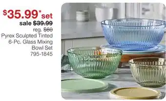 JC Penney Pyrex Sculpted Tinted 6-Pc. Glass Mixing Bowl Set offer