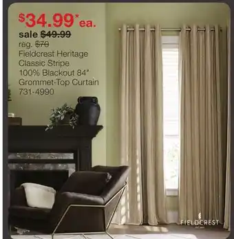 JC Penney Fieldcrest Heritage Classic Stripe 100% Blackout 84 Grommet-Top Curtain offer
