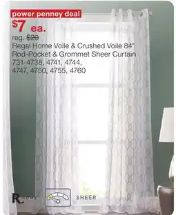 JC Penney Regal Home Voile & Crushed Voile 84 Rod-Pocket & Grommet Sheer Curtain offer