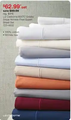 JC Penney Liz Claiborne 600TC Dobby Stripe Wrinkle-Free Queen Sheet Set offer