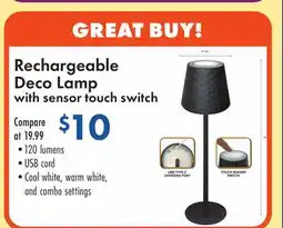 Boscov's Rechargeable Deco Lamp with sensor touch switch offer