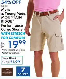 Boscov's Mens & Young Mens MOUNTAIN RIDGE Performance Cargo Shorts offer
