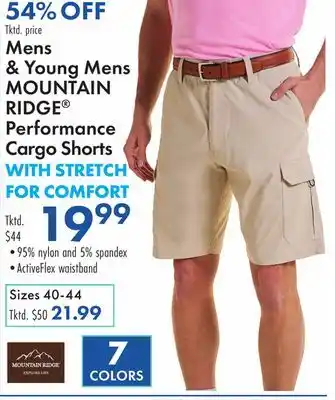Boscov's Mens & Young Mens MOUNTAIN RIDGE Performance Cargo Shorts offer
