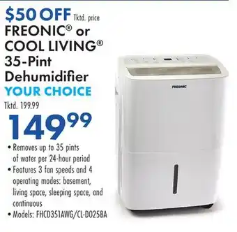 Boscov's FREONIC or COOL LIVING 35-Pint Dehumidifier offer
