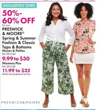 Boscov's PRESWICK & MOORE Spring & Summer Fashion & Classic Tops & Bottoms offer