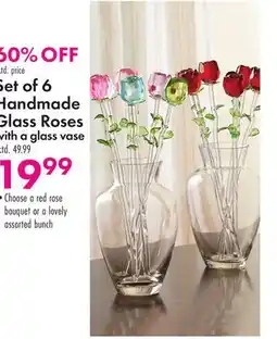 Boscov's Set of 6 Handmade Glass Roses with a glass vase offer