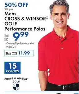 Boscov's Mens CROSS & WINSOR GOLF Performance Polos offer