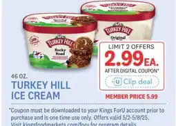 Kings Food Markets TURKEY HILL ICE CREAM offer