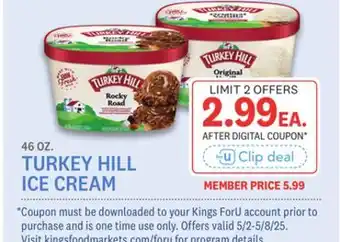 Kings Food Markets TURKEY HILL ICE CREAM offer