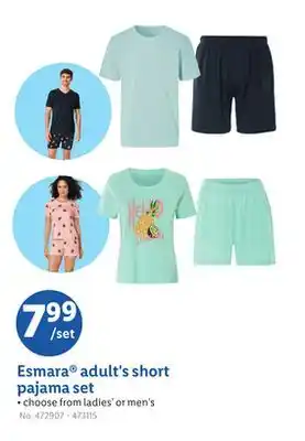 Lidl Esmara adult's short pajama set offer