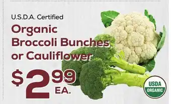 DeCicco & Sons Organic Broccoli Bunches or Cauliflower offer