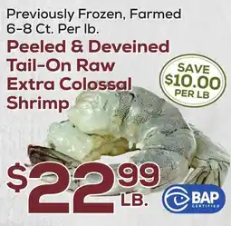 DeCicco & Sons Peeled & Deveined Tail-On Raw Extra Colossal Shrimp offer