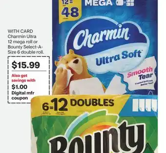 CVS Charmin Ultra 12 mega roll or Bounty Select-A-Size 6 double roll offer