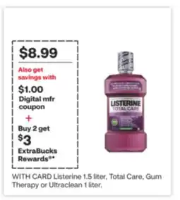 CVS Listerine 1.5 liter, Total Care, Gum Therapy or Ultraclean 1 liter offer
