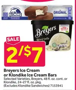 Stop&Shop Breyers Ice Cream or Klondike Ice Cream Bars offer