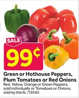 Stop&Shop Green or Hothouse Peppers, Plum Tomatoes or Red Onions offer
