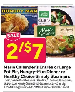Stop&Shop Marie Callender's Entrée or Large Pot Pie, Hungry-Man Dinner or Healthy Choice Simply Steamers offer