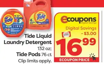 Weis Markets Tide Liquid Laundry Detergent 132 oz Tide Pods 76 ct offer