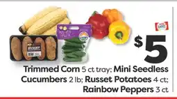 Weis Markets Trimmed Corn 5 ct tray Mini Seedless Cucumbers 2 lb Russet Potatoes 4 ct Rainbow Peppers 3 ct offer