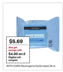 CVS Neutrogena facial wipes 25 ct offer