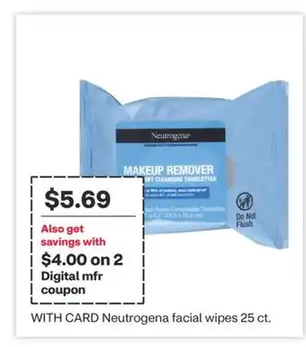 CVS Neutrogena facial wipes 25 ct offer