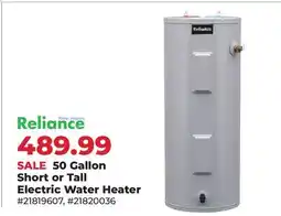Runnings Reliance 50 Gallon Short or Tall Electric Water Heater offer