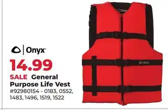 Runnings Onyx General Purpose Life Vest offer