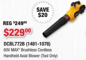 Runnings DEWALT 60V MAX Brushless Cordless Handheld Axial Blower offer