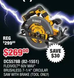 Runnings FLEXVOLT 60V MAX BRUSHLESS 7-1/4 CIRCULAR SAW WITH BRAKE offer