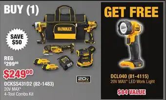 Runnings DEWALT 20V MAX* 4-Tool Combo Kit offer