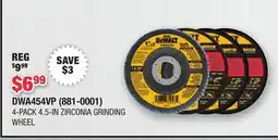 Runnings DEWALT 4-PACK 4.5-IN ZIRCONIA GRINDING WHEEL offer