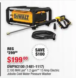 Runnings DEWALT 2,100 MAX psi* 1.2 gpm** 13 Amp Electric Jobsite Cold Water Pressure Washer offer