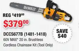 Runnings DEWALT 60V MAX* 20 in. Brushless Cordless Chainsaw Kit (Tool Only) offer