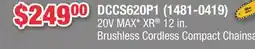 Runnings DEWALT 20V MAX XR 12 in. Brushless Cordless Compact Chainsaw Kit offer